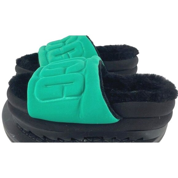 UGG‎ Women's Fluff Yeah Slide Sandals Size 8 Green & Black NEW - Picture 1 of 7